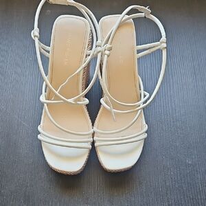 Marc Fisher Cream Wedge Strappy Sandals